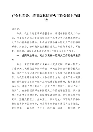 在全县春分、清明森林防灭火工作会议上的讲话