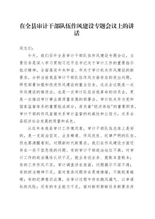 在全县审计干部队伍作风建设专题会议上的讲话