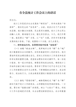 在全县统计工作会议上的讲话