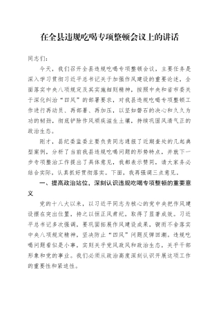 在全县违规吃喝专项整顿会议上的讲话