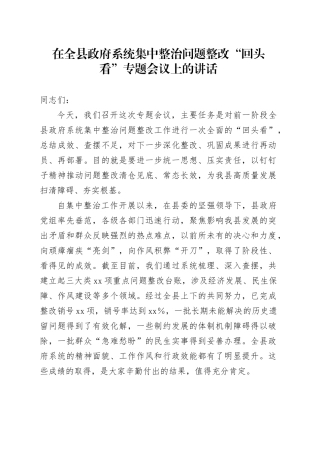 在全县政府系统集中整治问题整改“回头看”专题会议上的讲话