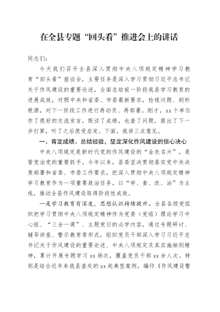 在全县专题“回头看”推进会上的讲话