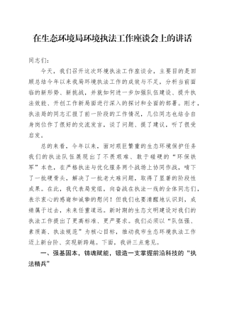 在生态环境局环境执法工作座谈会上的讲话