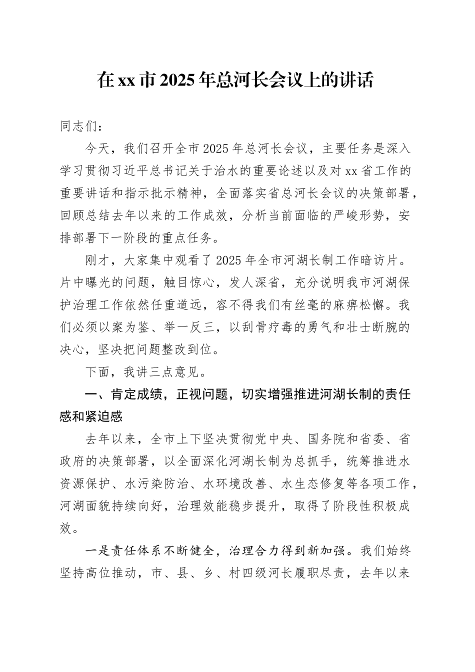在市2025年总河长会议上的讲话_第1页