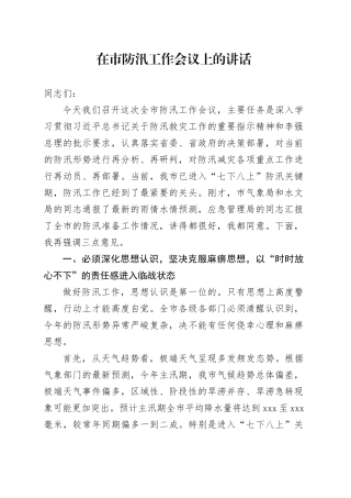 在市防汛工作会议上的讲话（1）
