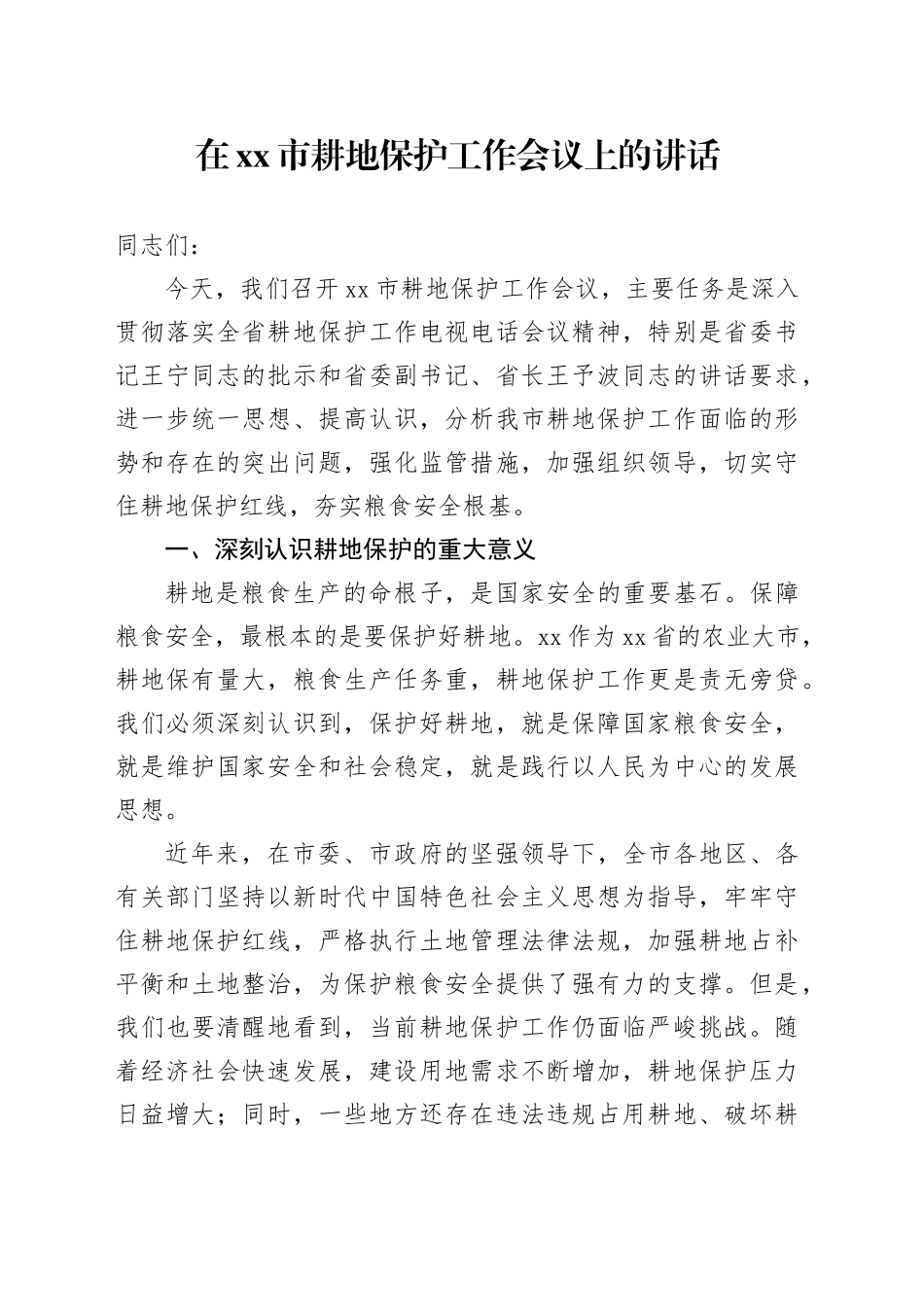 在市耕地保护工作会议上的讲话_第1页