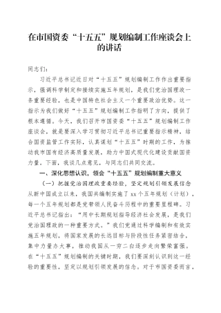 在市国资委“十五五”规划编制工作座谈会上的讲话