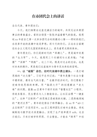 在市团代会上的讲话