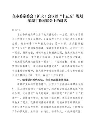 在市委常委会（扩大）会议暨“十五五”规划编制工作座谈会上的讲话（1）