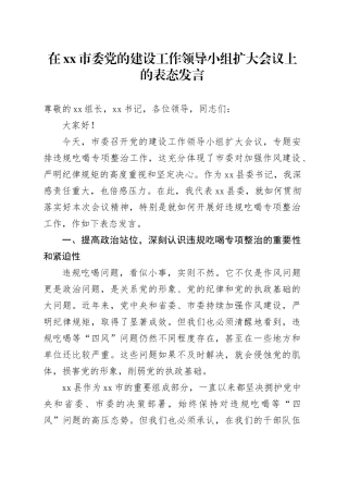 在市委党的建设工作领导小组扩大会议上的表态发言