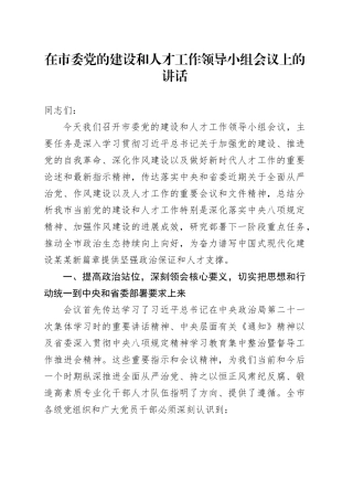 在市委党的建设和人才工作领导小组会议上的讲话