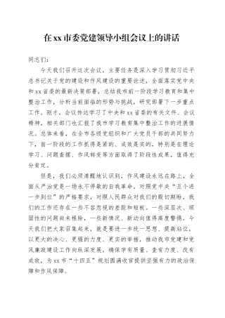 在市委党建领导小组（市委市政府党风廉政建设责任制领导小组）会议上的讲话