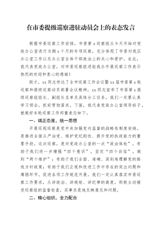 在市委提级巡察进驻动员会上的表态发言