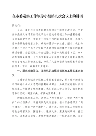 在市委巡察工作领导小组第九次会议上的讲话