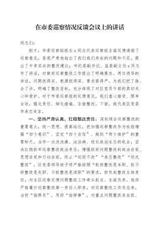 在市委巡察情况反馈会议上的讲话