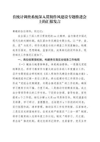 在统计调查系统深入贯彻作风建设专题推进会上的汇报发言
