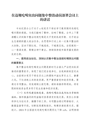 在违规吃喝突出问题集中整治动员部署会议上的讲话20250616