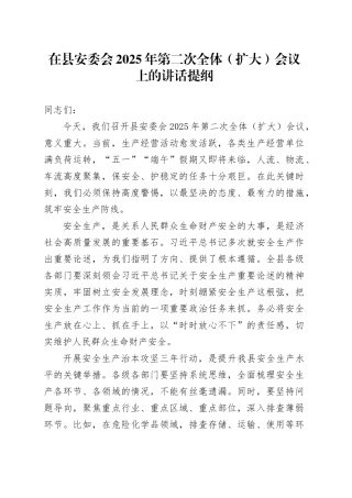 在县安委会2025年第二次全体（扩大）会议上的讲话提纲