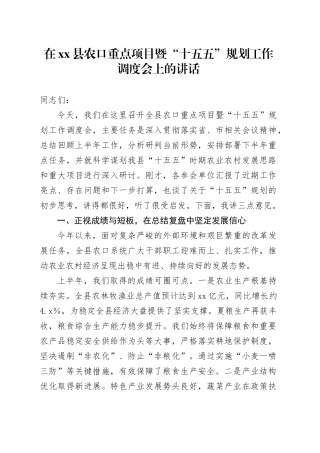 在县农口重点项目暨“十五五”规划工作调度会上的讲话