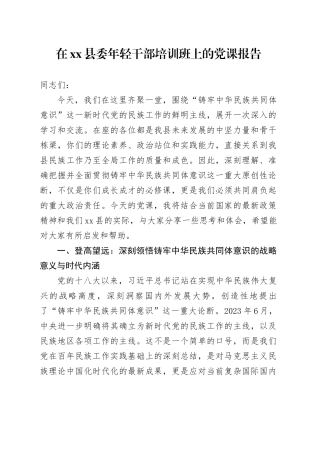 在县委年轻干部培训班上的党课报告