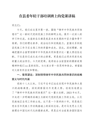 在县委年轻干部培训班上的党课讲稿