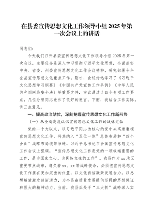 在县委宣传思想文化工作领导小组2025年第一次会议上的讲话