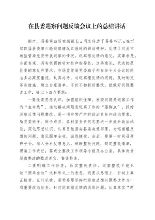 在县委巡察问题反馈会议上的总结讲话