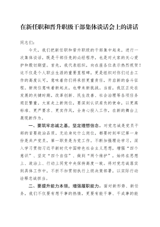 在新任职和晋升职级干部集体谈话会上的讲话