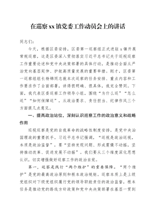 在巡察镇党委工作动员会上的讲话