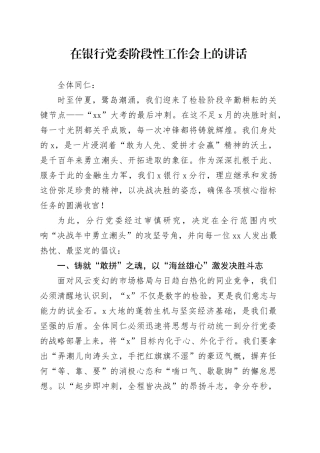 在银行党委阶段性工作会上的讲话