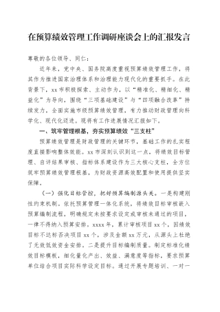 在预算绩效管理工作调研座谈会上的汇报发言