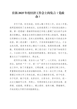在镇2025年度经济工作会上的发言（党政办）