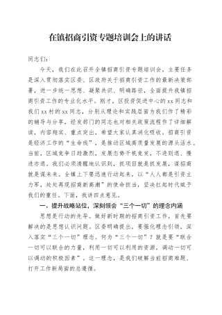 在镇招商引资专题培训会上的讲话（1）