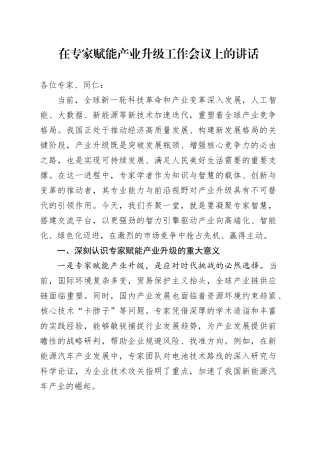 在专家赋能产业升级工作会议上的讲话