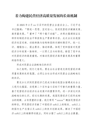 着力构建民营经济高质量发展的长效机制