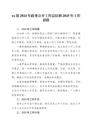 镇2024年政务公开工作总结和2025年工作思路