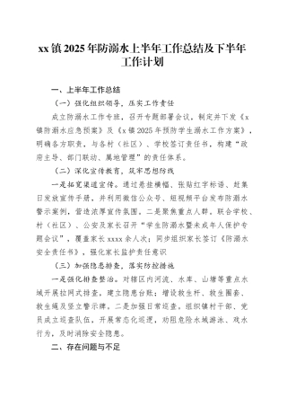 镇2025年防溺水上半年工作总结及下半年工作计划
