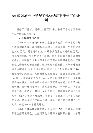 镇2025年上半年工作总结暨下半年工作计划