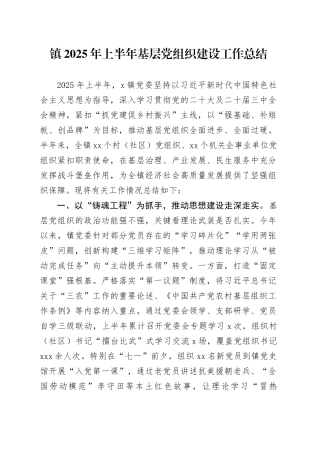 镇2025年上半年基层党组织建设工作总结