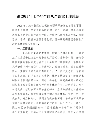 镇2025年上半年全面从严治党工作总结