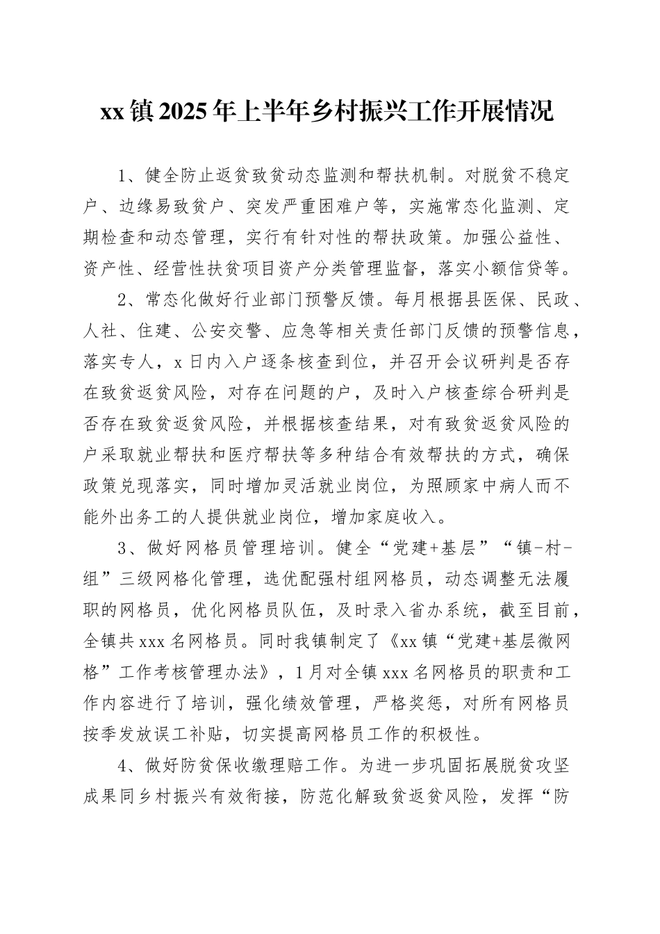 镇2025年上半年乡村振兴工作开展情况_第1页