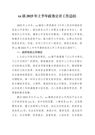 镇2025年上半年政务公开工作总结