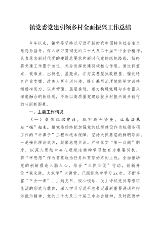镇党委党建引领乡村全面振兴工作总结