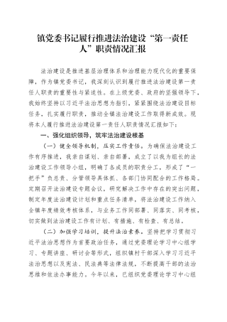 镇党委书记履行推进法治建设“第一责任人”职责情况汇报