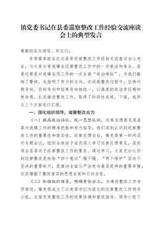 镇党委书记在县委巡察整改工作经验交流座谈会上的典型发言