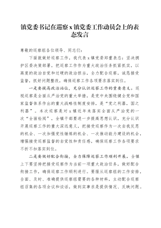 镇党委书记在巡察X镇党委工作动员会上的表态发言