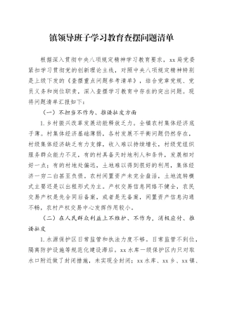 镇领导班子学习教育查摆问题清单