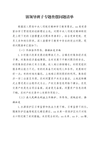 镇领导班子专题查摆问题清单