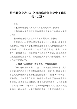 整治群众身边不正之风和腐败问题集中工作报告（2篇）