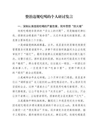 整治违规吃喝的个人研讨发言